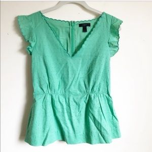 J Crew Scalloped V Neck Top Cotton